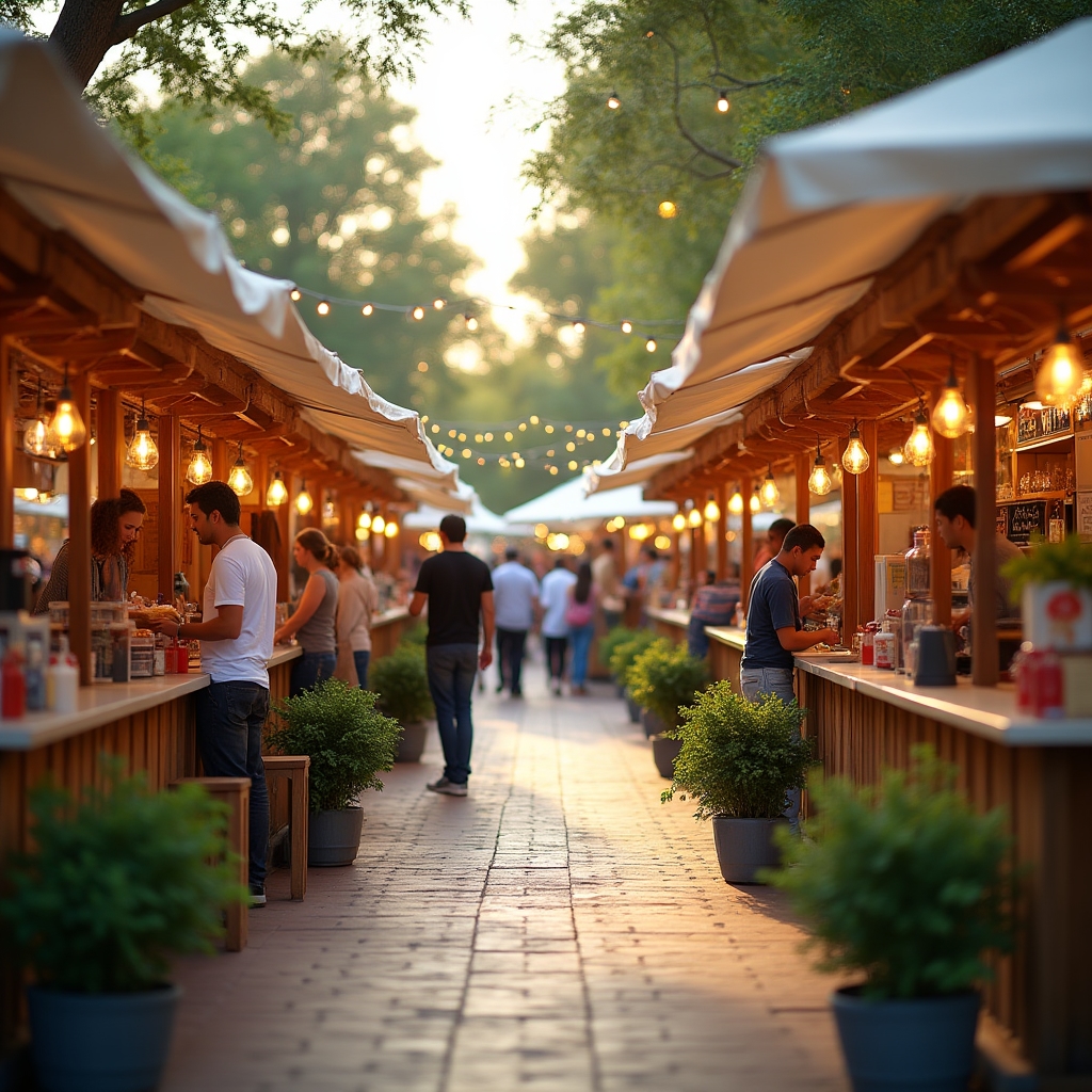 Zonă food court amenajată profesional la un festival de stradă